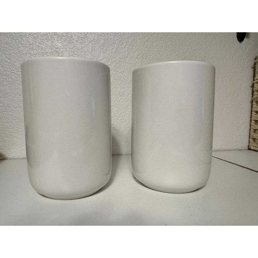 Make Up Brush Holder White Glass With‎ Silver Face Eyes 5